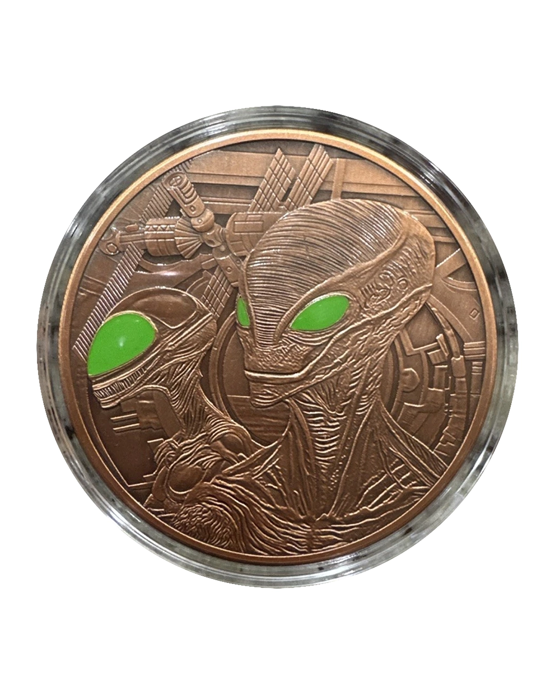 5 oz Alien .999 Copper Round – Glow in the Dark Eyes In Capsule