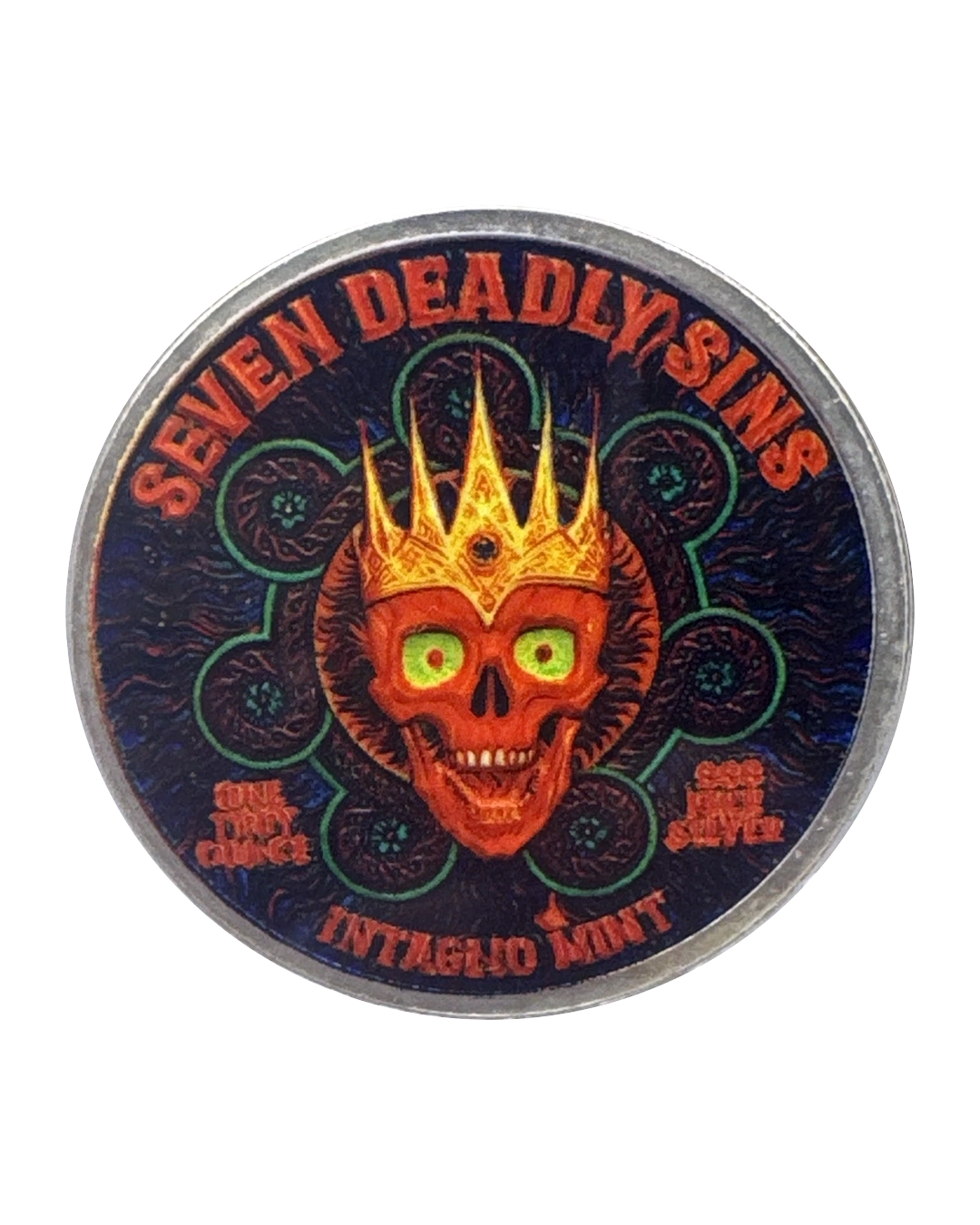 2025 1 Oz .999 Fine Silver Intaglio Mint Seven Deadly Sins: Greed Color Round